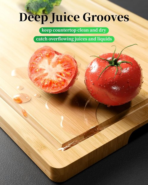 Kitsure Bamboo Cutting Board - Large Wooden Kitchen Board with Deep Juice Grooves | Multi-Sizes Available