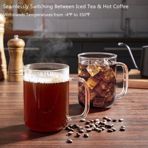 BWODYAY Glass Coffee Mugs, 20 oz Ice Coffee Cups Set of 6, Large Clear Tea Cups, Glass Mugs with Handles for Hot Beverages, Glass Cups for Latte, Cappuccino, and Tea