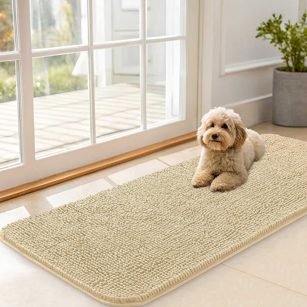 OLANLY Dog Door Mat - Absorbent Non-Slip Chenille Mat for Muddy Paws | 47x20 Inches, Quick Dry, Indoor Use