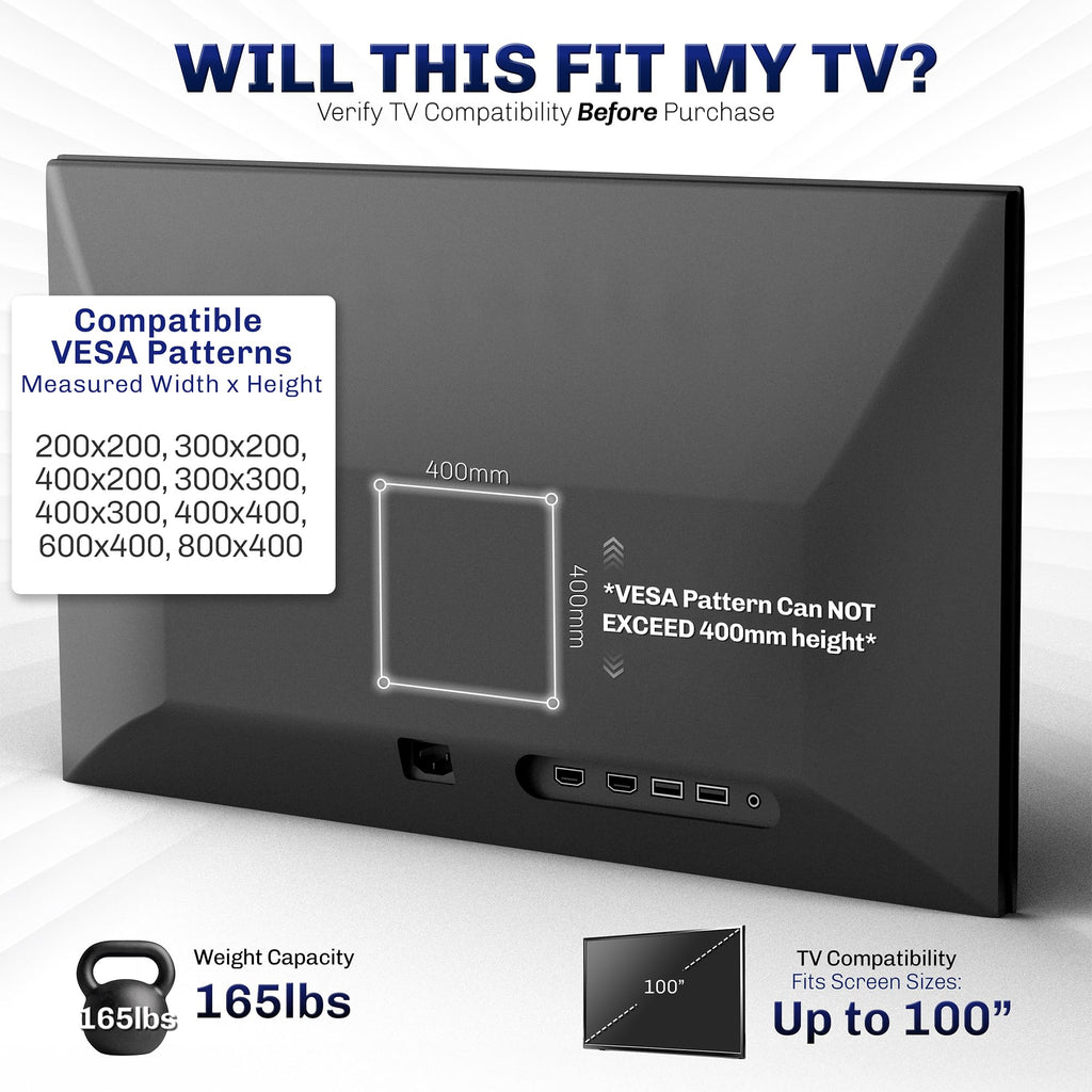 VIVO Extra Large Heavy Duty 43 to 100 inch LCD LED Curved and Flat Panel Screen, TV Wall Mount Bracket with Max 800x400mmmm VESA, Black, MOUNT-VW100F