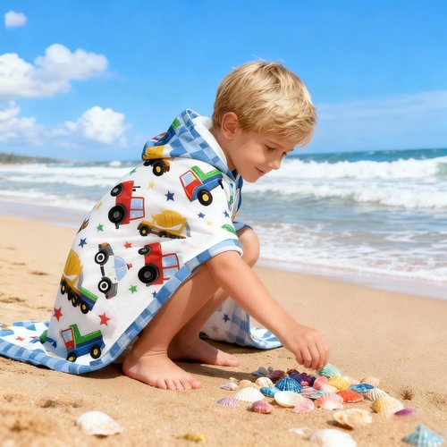 ARNUAETY Kids Hooded Beach Towel, Cartoon Car Bath Poncho for Boys and Girls Ages 3 to 8, Super Soft and Absorbent Toddler Pool Cover Up with Hood