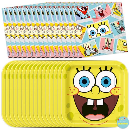 Spongebob Plates and Napkins for 16 | Spongebob Birthday Decorations | Spongebob Party Decorations | Officially Licensed