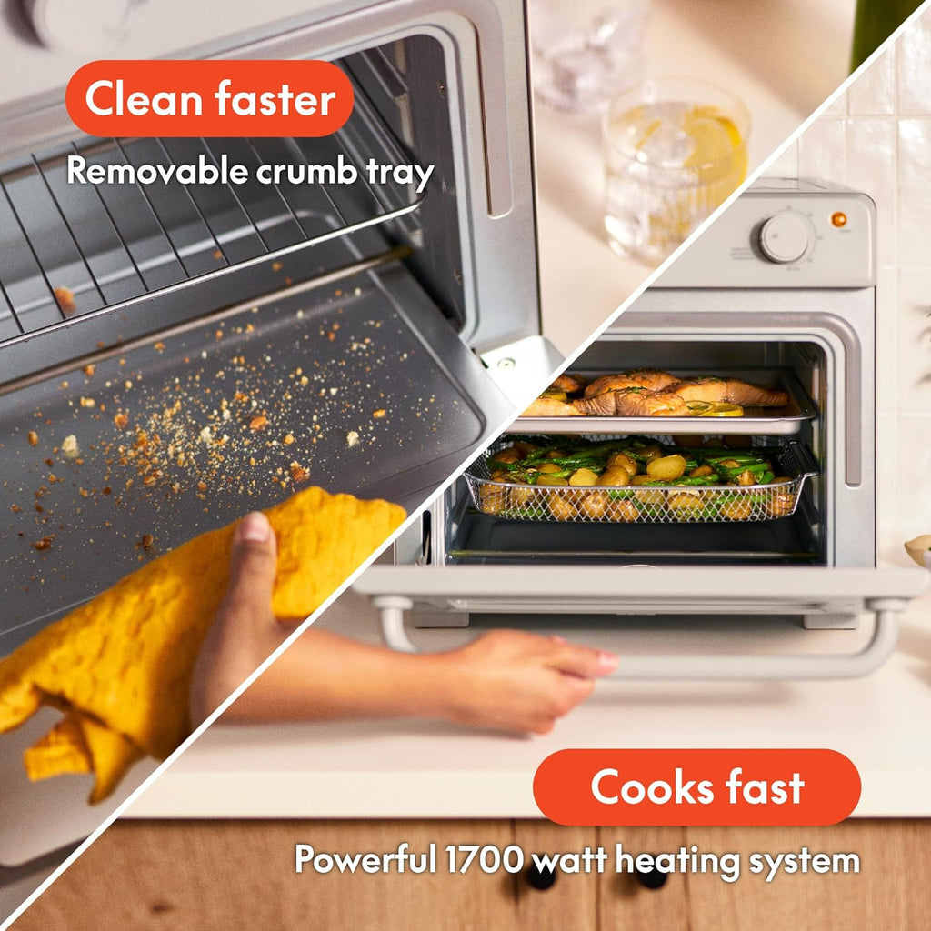 Bella Air Fry Toaster Oven - 7 Cooking Options, Dishwasher-Safe Trays, 1700W, Oatmilk Finish