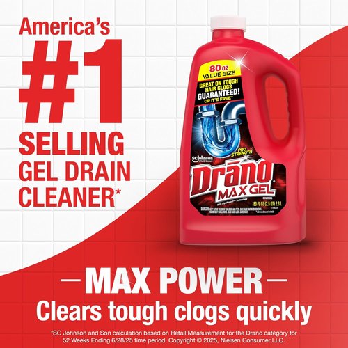 Drano Max Gel Drain Clog Remover - Fast-Acting Solution for Hair, Grease & Food Blockages | 80 Oz