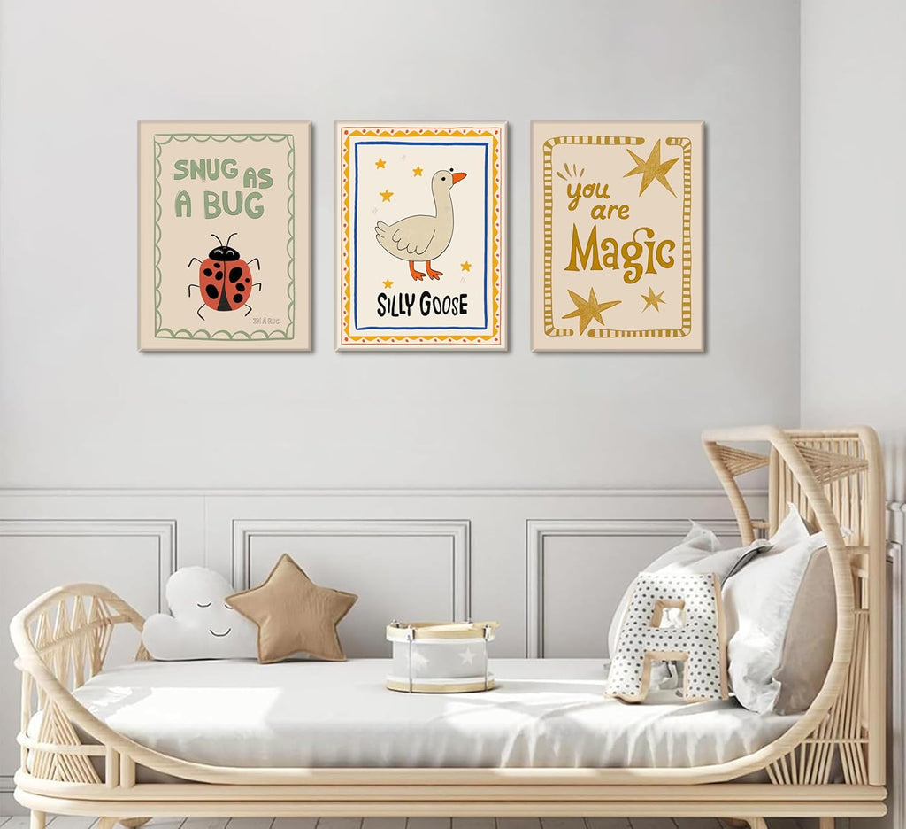 Silly Goose Nursery Canvas Wall Art - Cute Animal Insect Decor | Rustic Farmhouse Print for Kids' Rooms