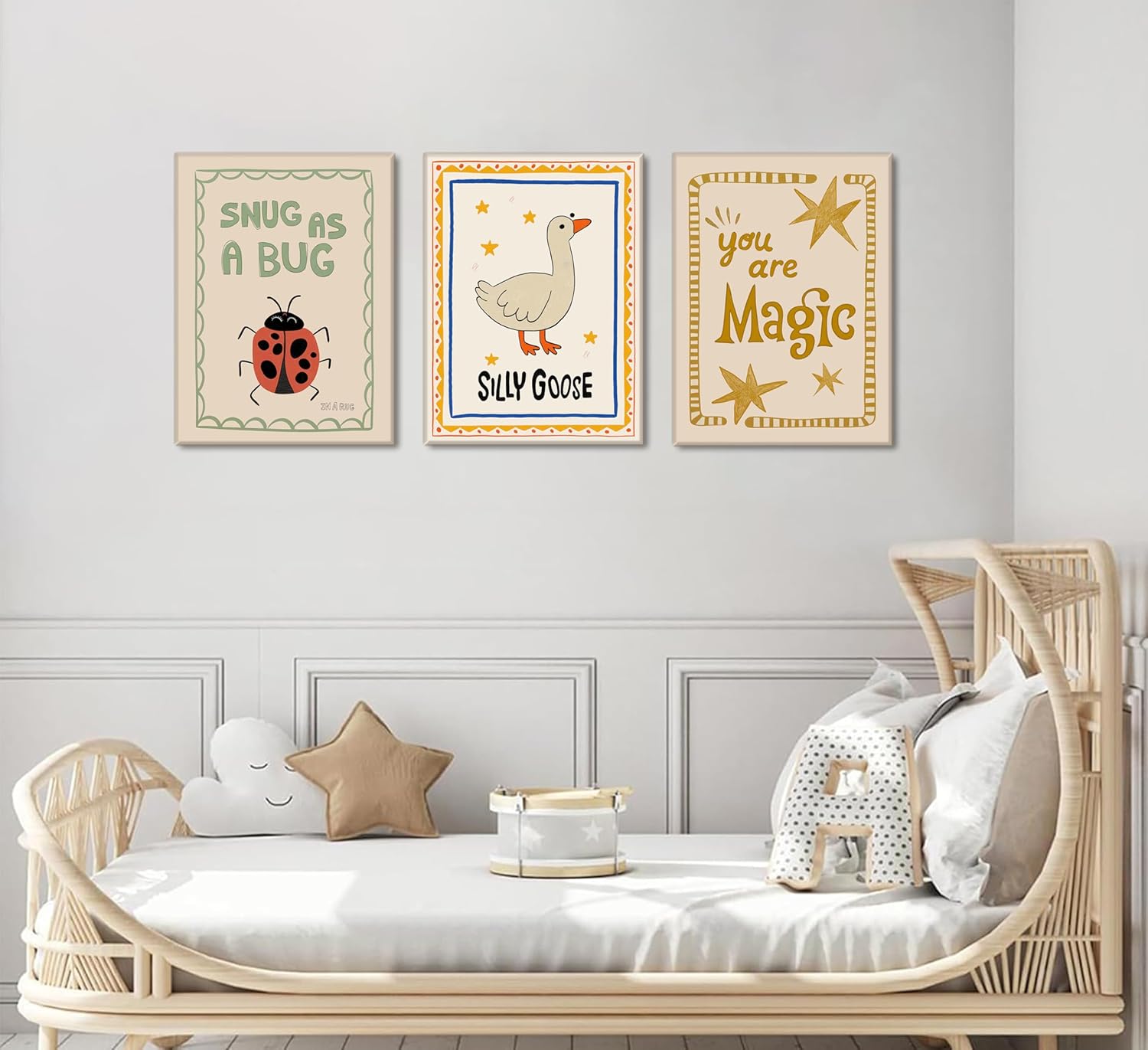 Silly Goose Nursery Canvas Wall Art - Cute Animal Insect Decor | Rustic Farmhouse Print for Kids' Rooms