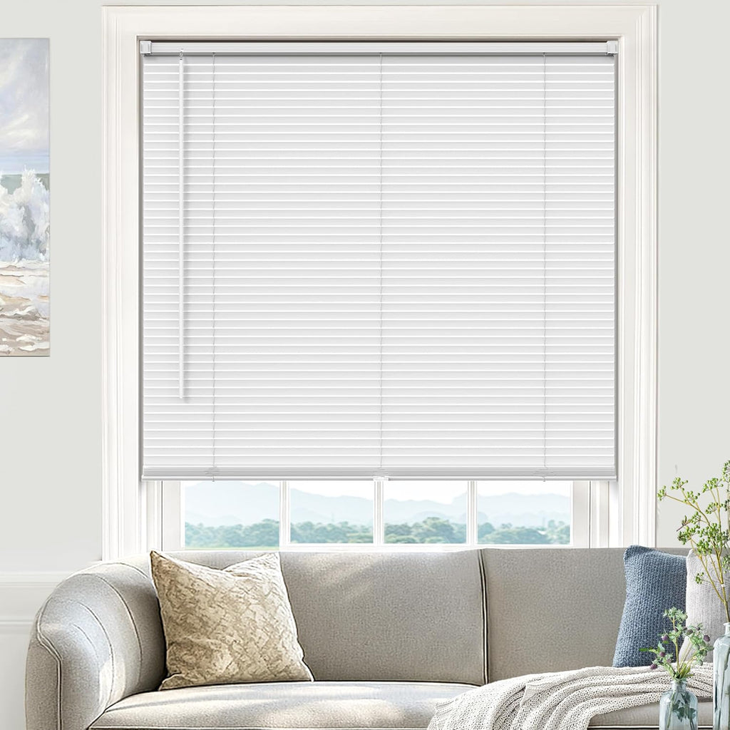 UNISHADES Cordless Mini Blinds - 1" Vinyl L-Shaped Slats for Indoor Windows, 20" W × 36" H - White