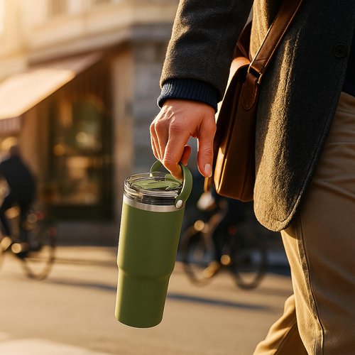 Oggi 30oz Vacuum Insulated Tumbler with Lid & Top Carry Handle – Stainless Steel Coffee Thermos, Travel Mug, Fits Cup Holders, Sweatproof, for Hot or Cold Drinks, Insulated Mug for Adults, Blue