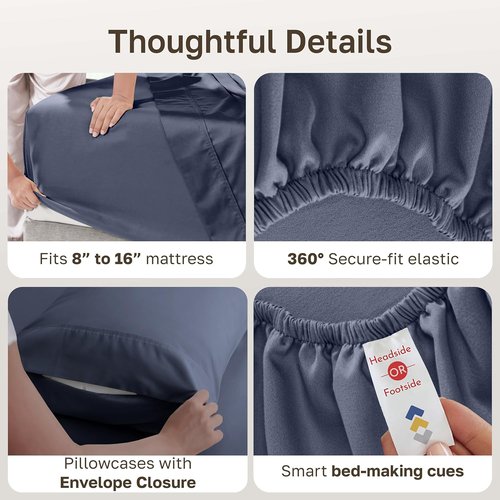 California Design Den King Size Sheet Set - Soft 400 Thread Count 100% Cotton, Deep Pocket, Indigo Dusty Blue | 6-Pc with 4 Pillowcases