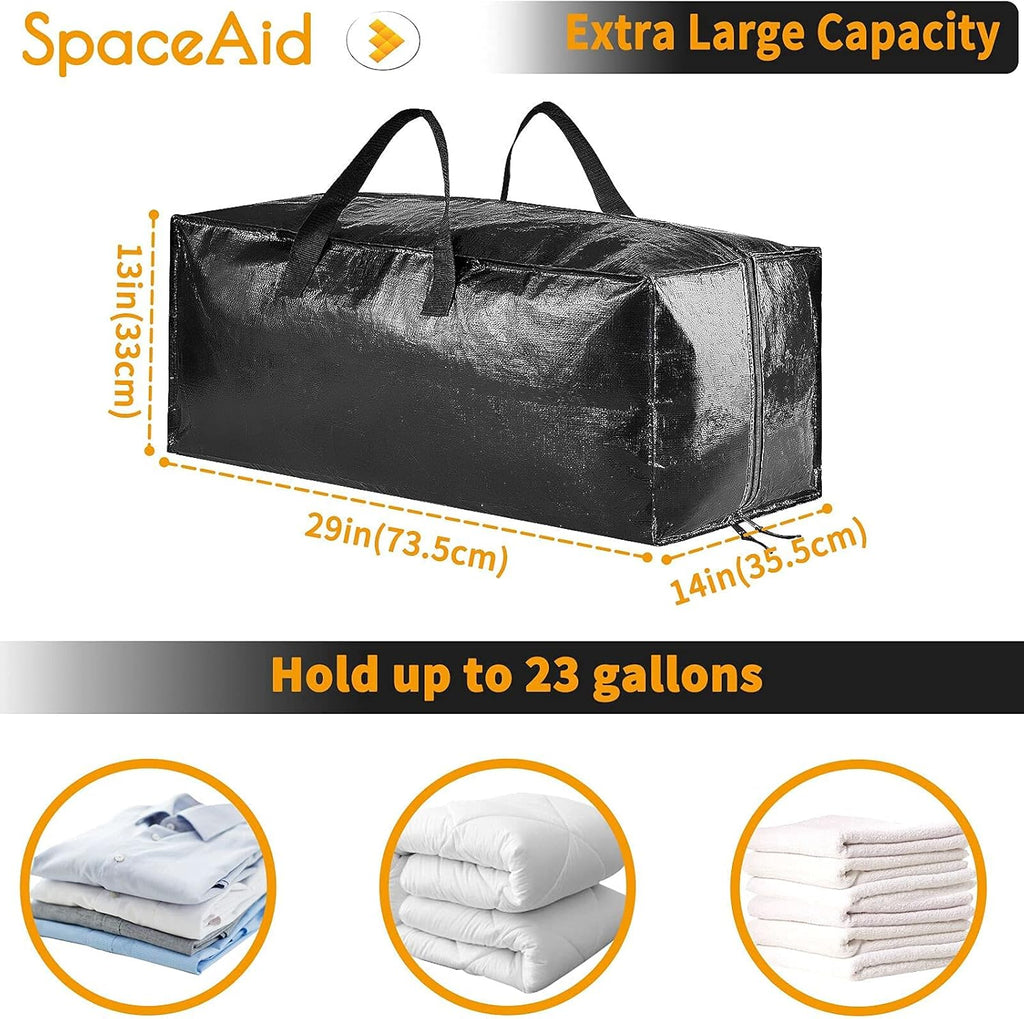 SpaceAid Heavy Duty Moving Bags - Extra Large Storage Totes with Backpack Straps & Strong Handles | Black (4 Pack)