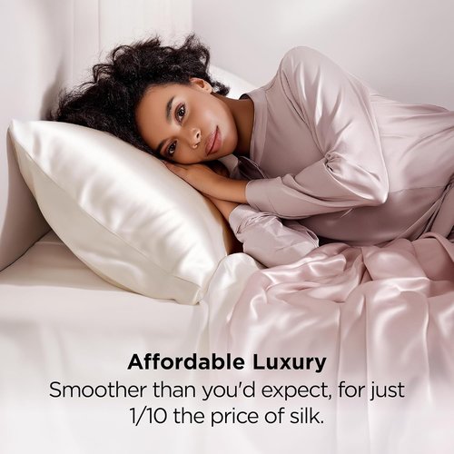 Bedsure Satin Pillowcase - Luxurious Silk-Like Comfort | Standard Size Ivory 20x26 Inches, 2-Pack