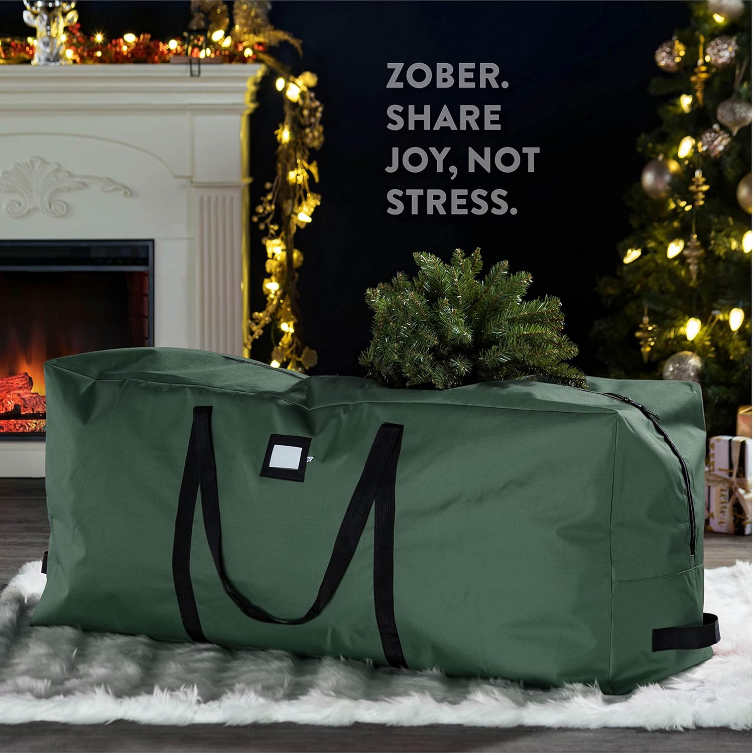 ZOBER Christmas Tree Storage Bag - 600D Oxford Fabric for 7.5 Ft Trees - Waterproof & Tear-Proof - Durable Handles, Card Slot - Green