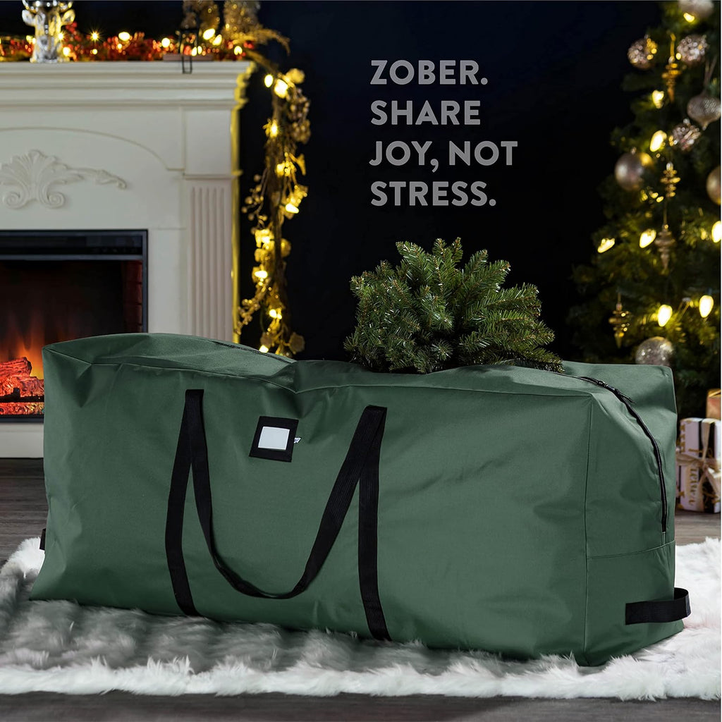 ZOBER Christmas Tree Storage Bag - Large 600D Oxford Fabric for 9 Ft Trees - Waterproof & Tear-Proof - Green