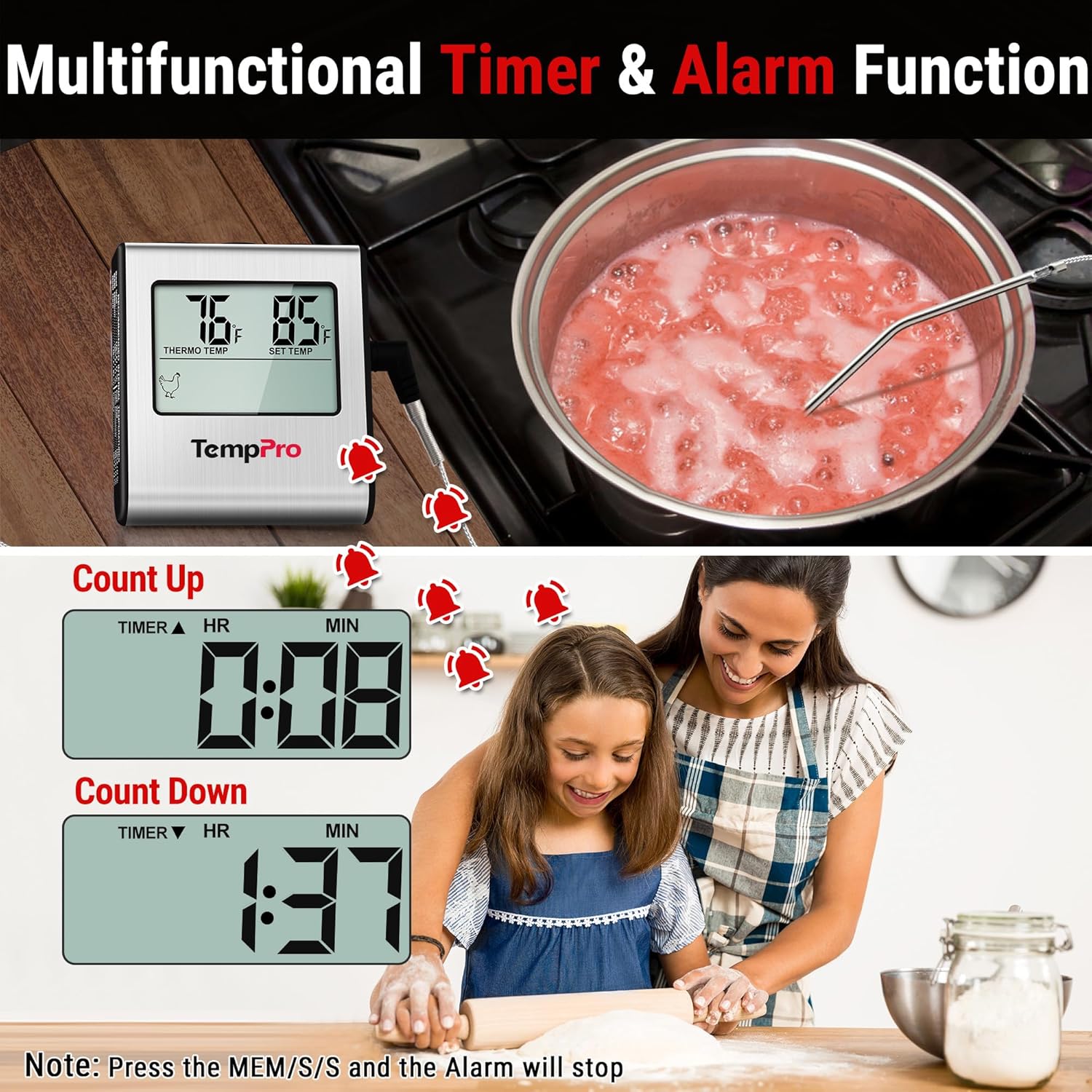 TempPro TP16 Digital Cooking Thermometer - Large LCD Display & Stainless Steel Probe for BBQ, Oven, Smoker