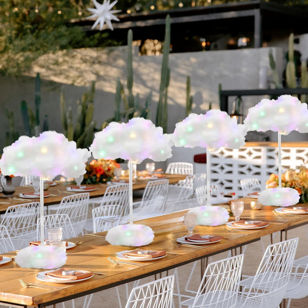 Skiennix LED Cloud Lights - 4 Set Fluffy Cotton Clouds Decor for Baby Showers & Parties | DIY Wall/Table Centerpiece