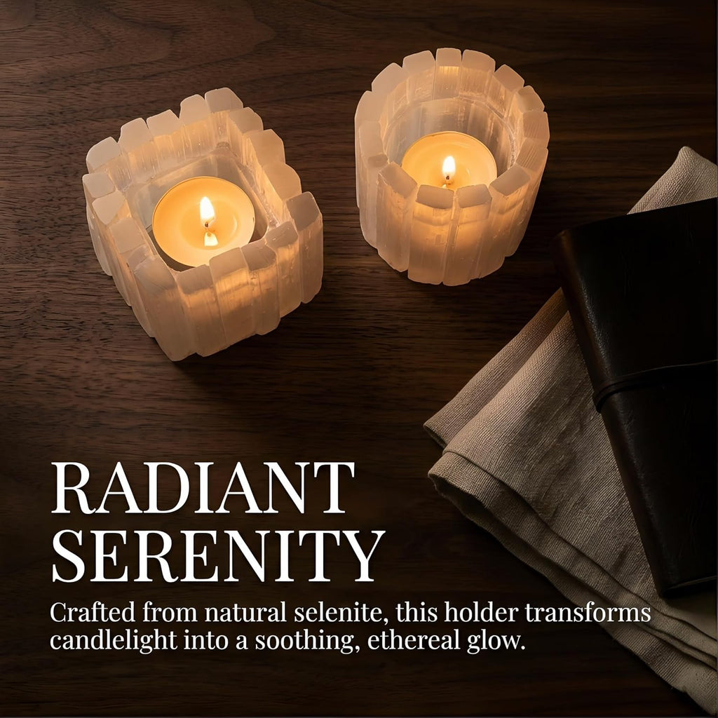 Selenite Tea Light Holder - Natural Crystal Candle Holder for Home Decor & Meditation | Square Irregular Cup