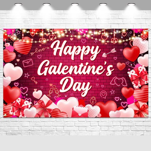 Avezano Galentines Day Decorations Happy Galentines Day Banner Backdrop 6x3.6 ft Love Heart 13 February Party Decor for Girls
