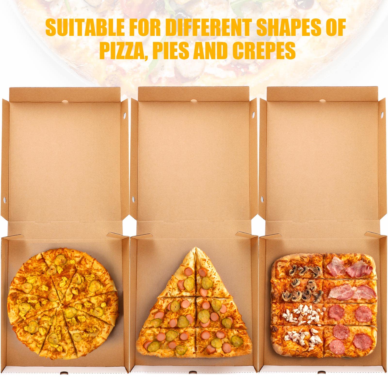 PerKoop 100 Pcs 10"x10" Pizza Boxes Bulk 10inch Empty Cardboard Pizza Box Reusable Square Food Serving Container for Takeout Bakery Restaurant Party Supplies(White and Kraft)