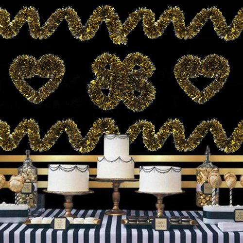 5Pcs Graduation Tinsel Garland,33 Feet Gold Black Metallic Twist Garland Glitter Grad Party Hanging Ornament for Home School Tree Wall Decoration DIY Wreath Craft (A)