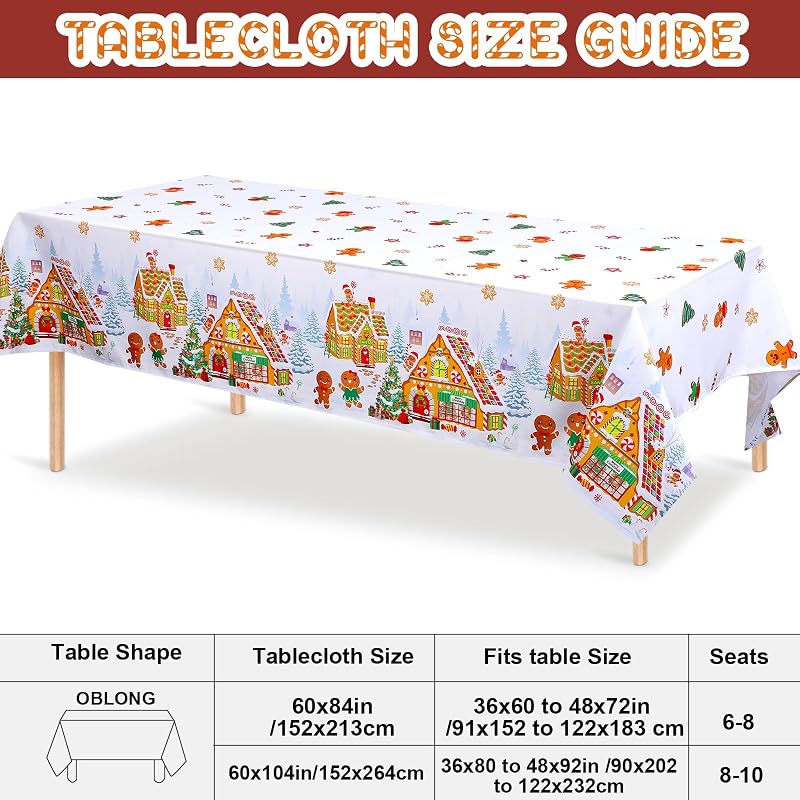 Gingerbread Christmas Tablecloth 60 x 104 Inch Rectangular Polyester - Tiamon