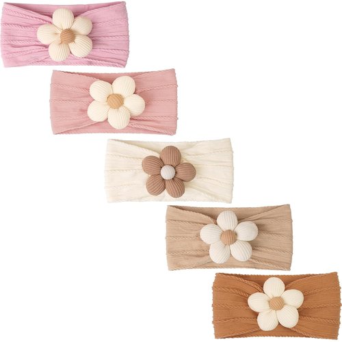 CÉLLOT Baby Flower Headbands - Soft Nylon Hair Accessories for Newborns & Toddlers | 5 Pcs Set