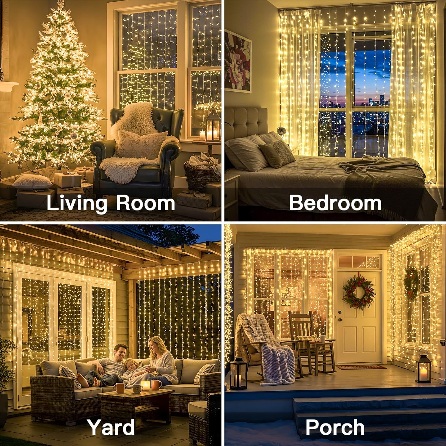 Suddus Curtain Lights - 300 LED Warm White String Lights for Bedroom | 9.8x9.8ft Backdrop Decor