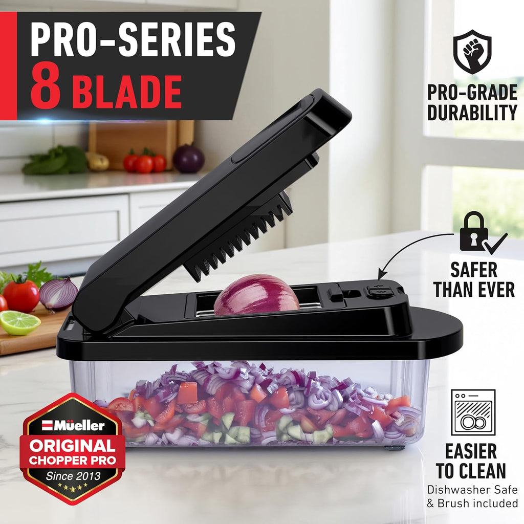 Mueller Pro-Series Vegetable Chopper - 10-in-1 Mandoline Slicer & Onion Mincer | Kitchen Essential in Black
