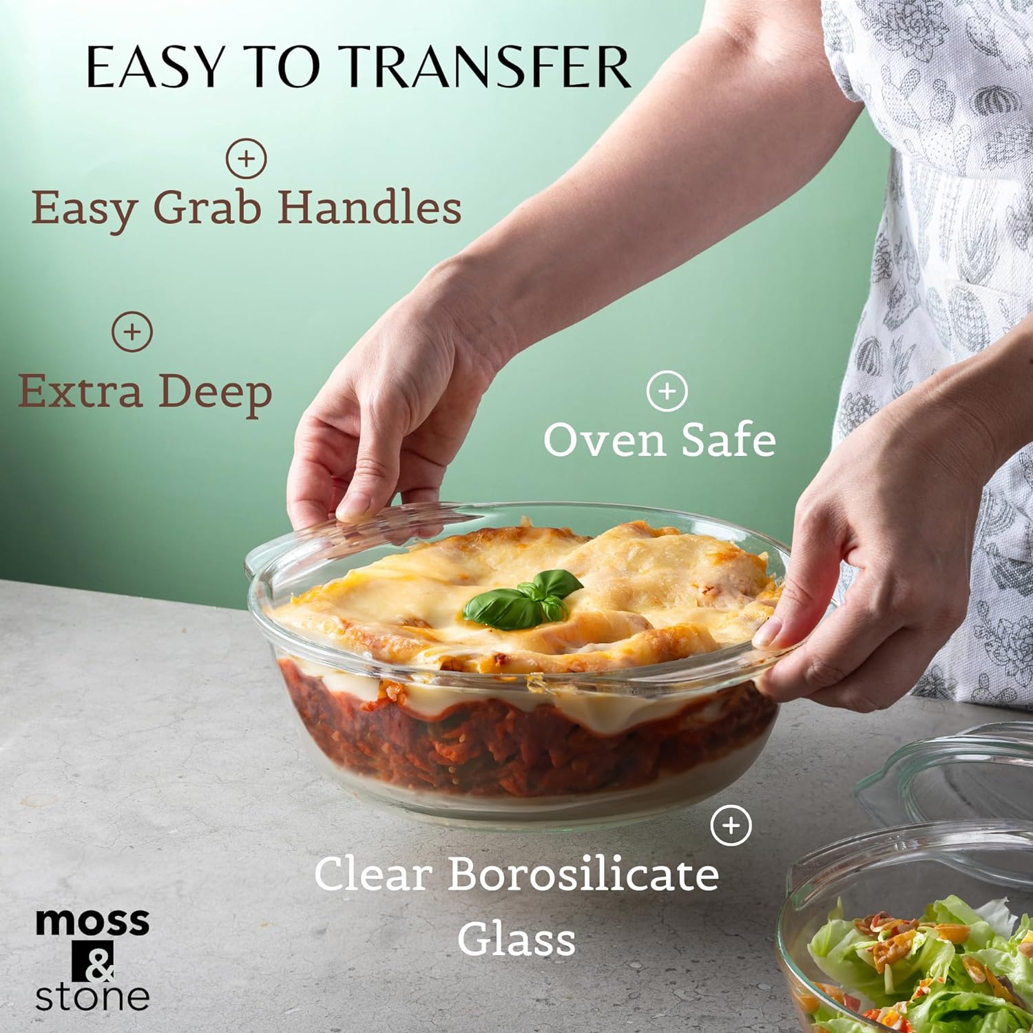 Moss & Stone 6-Piece Clear Glass Casserole Dishes Set - Durable Tempered Bakeware with Lids | Microwave Safe, 3 Round Sizes