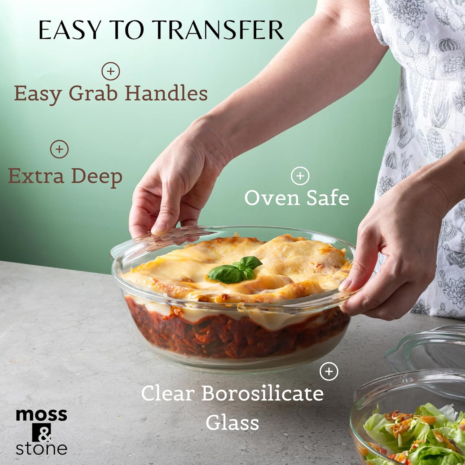 Moss & Stone 6-Piece Clear Glass Casserole Dish Set - Durable Tempered Bakeware with Lids | Microwave Safe, 3 Sizes