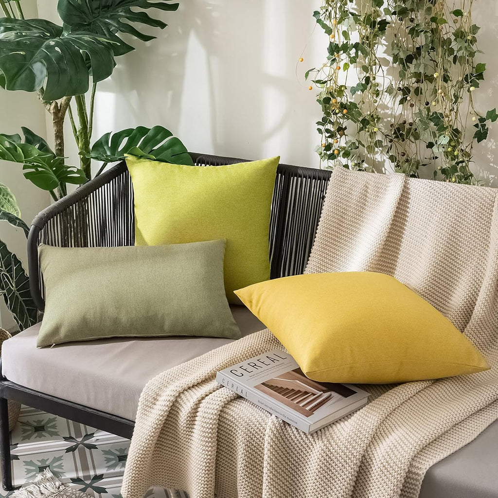 MIULEE Decorative Outdoor Throw Pillow Covers - Waterproof Faux Linen Cushion Cases | 20x20 Inch Light Olive Green (Pack of 2)