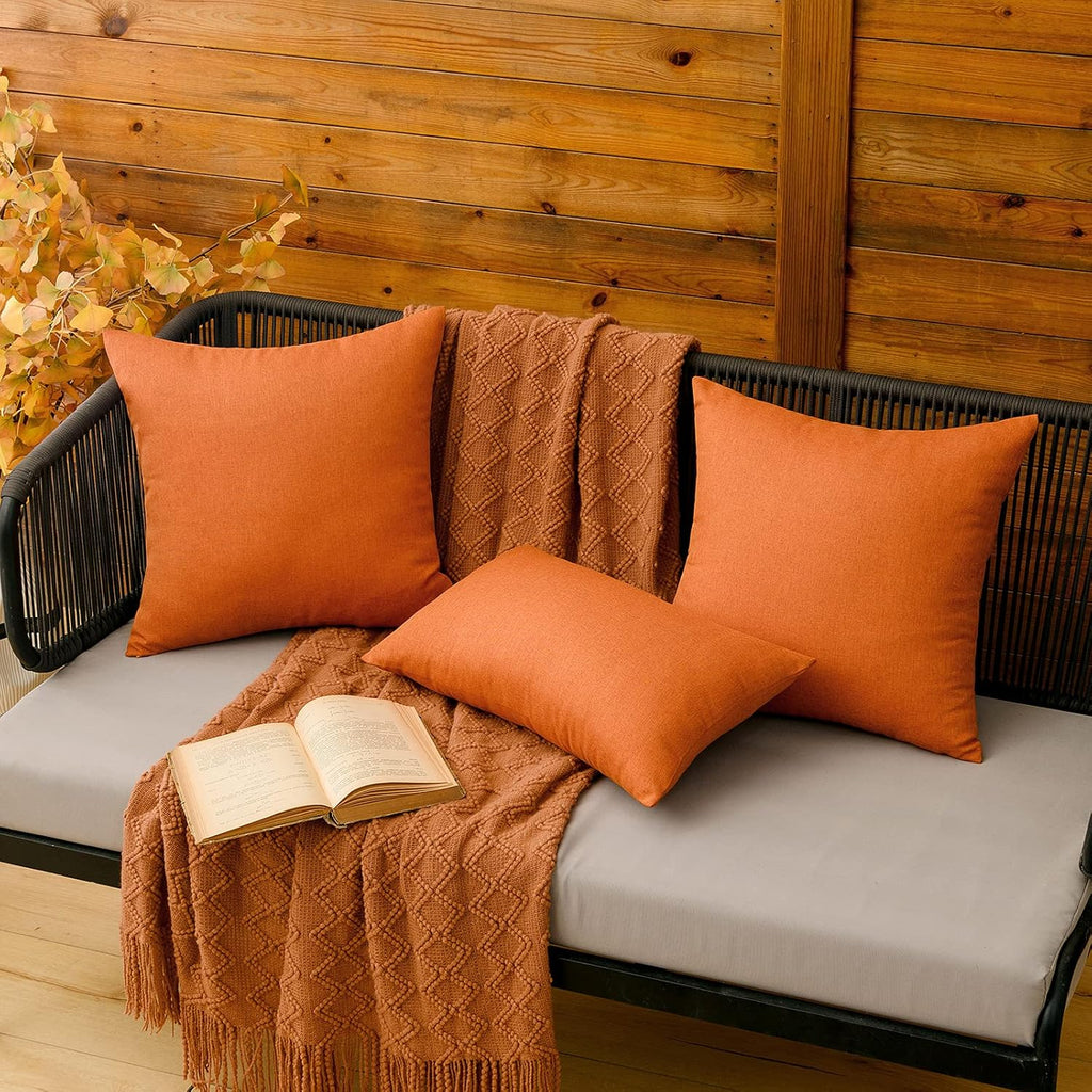 MIULEE Decorative Outdoor Throw Pillow Covers - Waterproof Faux Linen Cushion Cases | 26x26 Inch Orange, Pack of 2