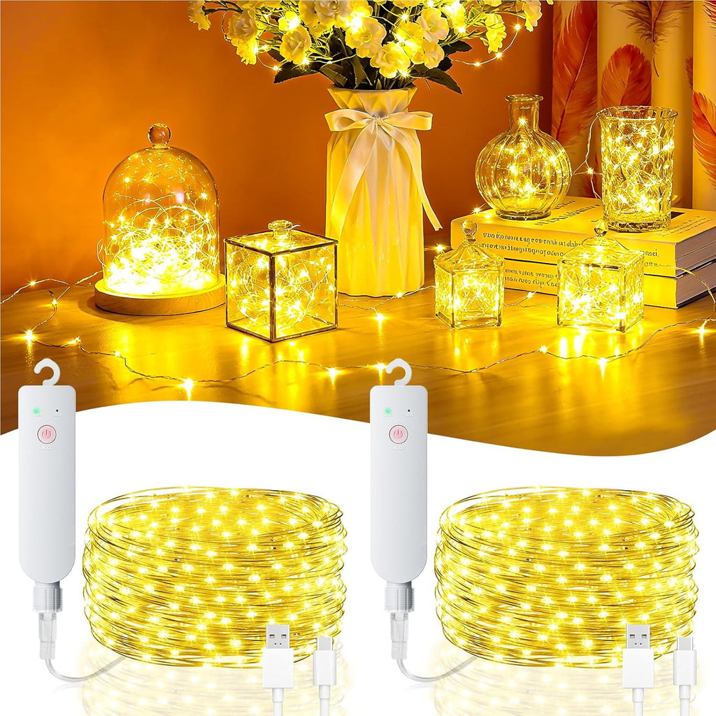 Skiennix Fairy Lights - 32FT Rechargeable Battery Operated Mini LED String Lights | Waterproof Warm White for Bedroom & Party Decor