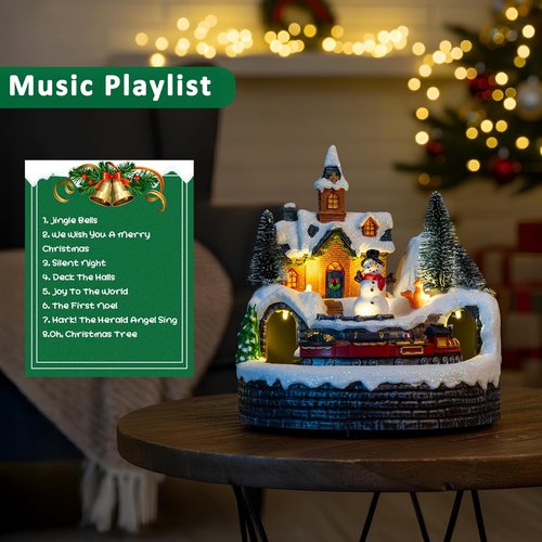 Candieslife Animated Musical Christmas Snowman Decorations - Rotating Train with Warm Lights for Holiday Cheer