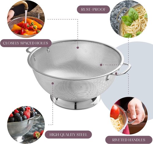 Bellemain Micro-Perforated Stainless Steel Colander - Dishwasher Safe, 3 QT & 5 QT Sizes