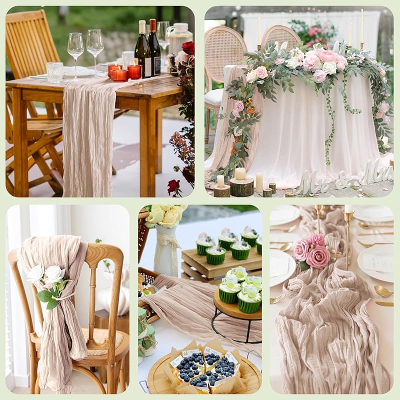 Nude Pink Cheesecloth Table Runner 10ft - Boho Gauze 4 Pack (Variation: Nude Pink+4 Pack)