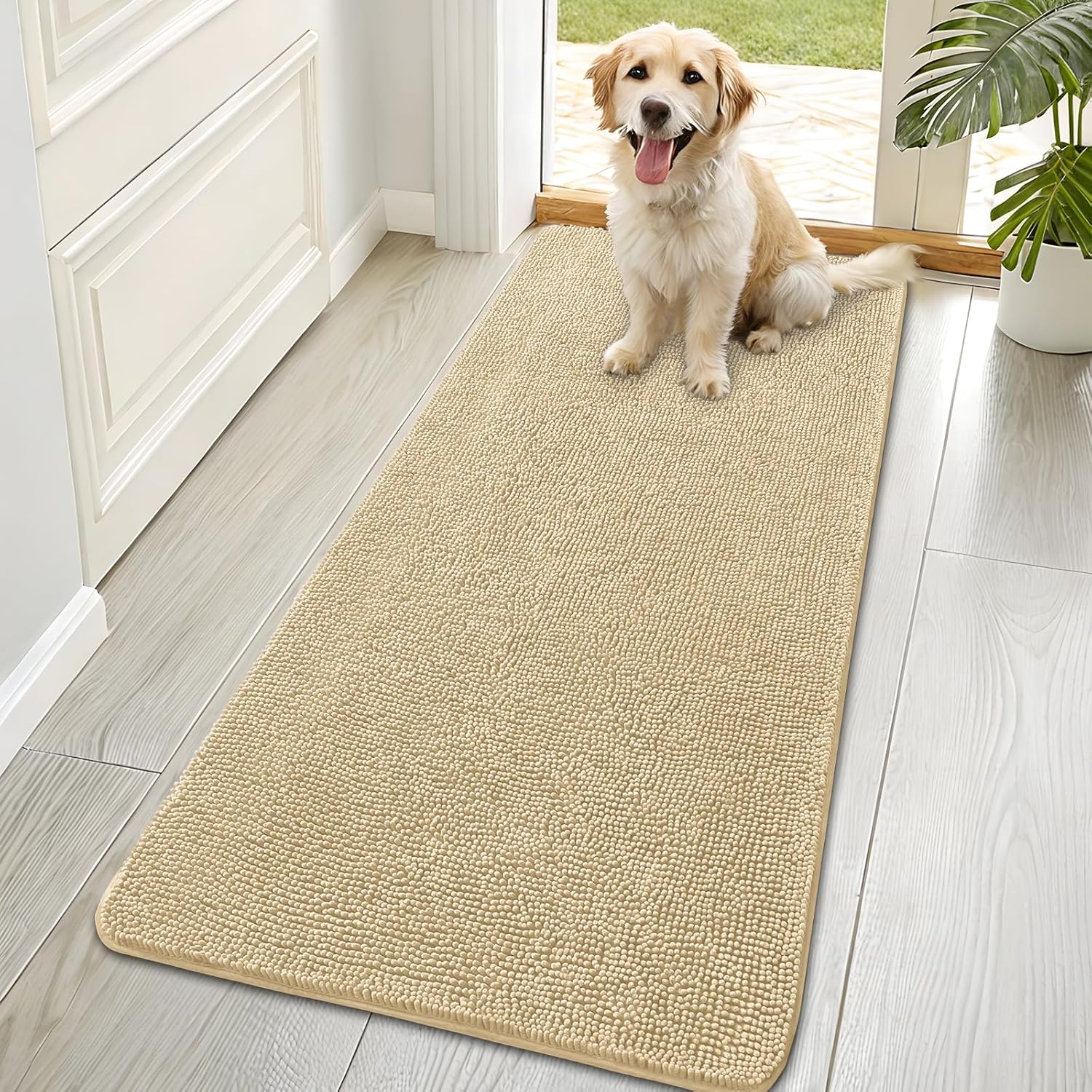 OLANLY Dog Door Mat - Absorbent Non-Slip Washable Chenille Mat for Muddy Paws | 70x35, Quick Dry