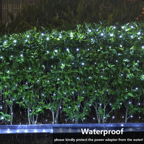 iBaycon 4ft × 6ft Solar Net Mesh Lights, Solar Powered Christmas Net Light Outdoor Waterproof, 8 Modes Bush Netting Lights for Xmas Trees, Party, Garden, Wedding, Outdoor Decorations (White, 2PACK)