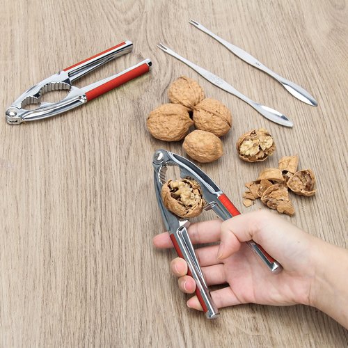 4 Pcs Walnut Cracker Tools, Windspeed Nut Crackers Three Opening Clips Nut Shell Openers Tools for Seafood Cracker, Lobster Crab Non-Slip Handle Shell Cracker with 2 Pcs Picks (red)
