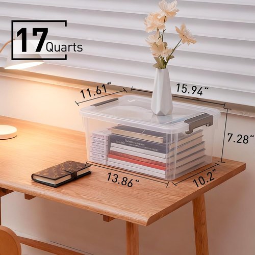 Citylife 17 QT Plastic Storage Bins - 6 Pack Stackable Containers with Lids for Organizing | Clear Storage Box