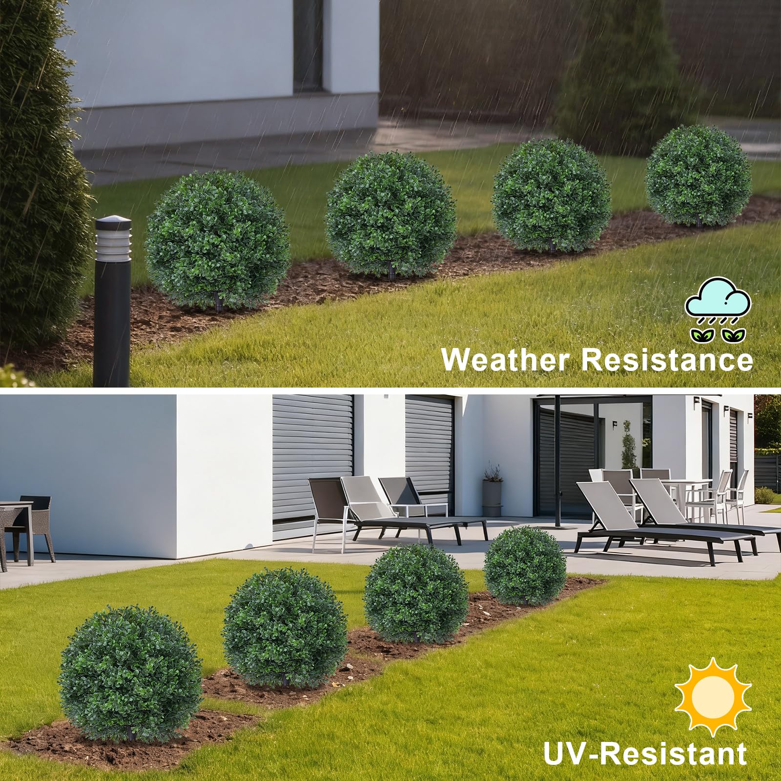 EverNature 2Pack Artificial Boxwood Topiary Ball Trees,16''UV Resistant Fake Evergreen Shrubs Bushes Plants with Ground Spike, Fake Plants for Outdoor Indoor Front Porch Garden