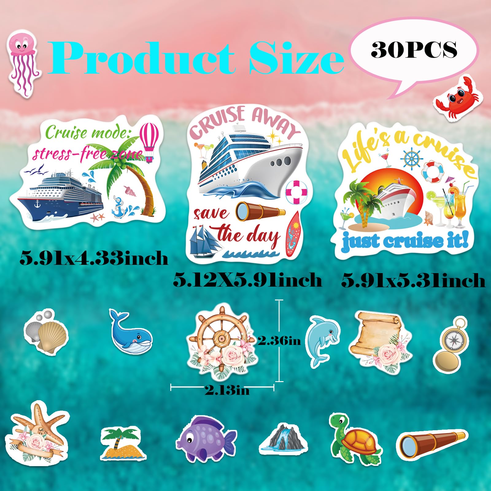 Rdanruy 30PCS Cruise Door Decorations Magnetic,Sea Navigation Cruise Ship Door Decorations Funny Boat Sea Animal Cruise Magnets for Door Decoration Cabin Refrigerator