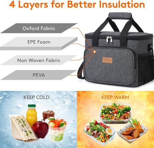 Lifewit Insulated Lunch Bag - Large Soft Cooler Tote for Adults | Dark Gray, 24-Can Capacity (15L)