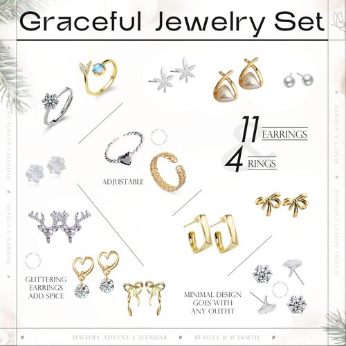 Advent Calendar 2025 - 24 PCS Jewelry Set with Bracelets, Necklaces, Earrings & Rings | Elegant Gifts for Women