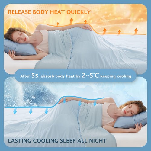 BEAUTEX Cooling Comforter Queen Size - Double Sided Cool Blanket for Hot Sleepers and Night Sweats, Q-Max>0.45, Breathable Lightweight Silky Summer Ice Blankets for All Season (Blue, 90" x 90")