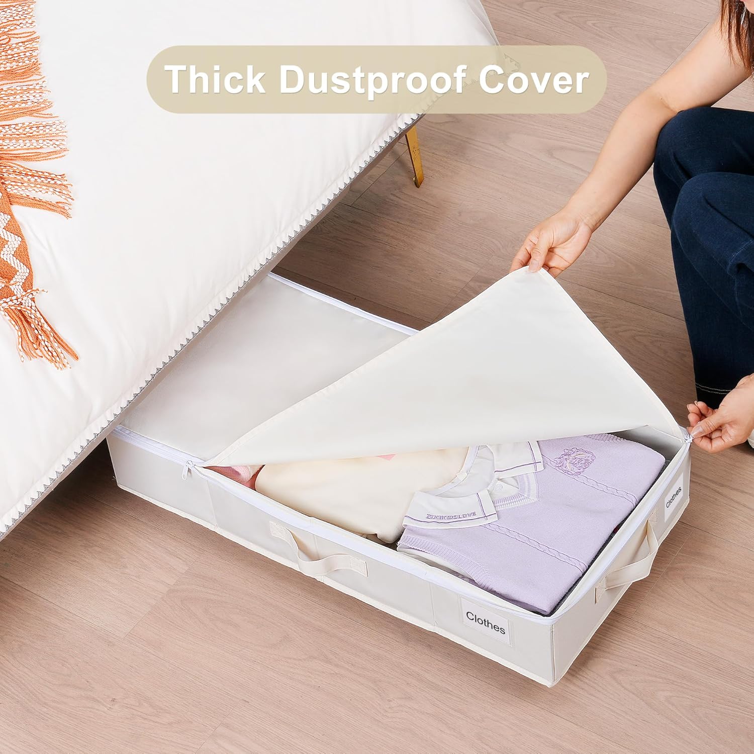 Vincona Under Bed Storage Containers - Rolling 2-Pack with Label Holders for Clothes & Shoes | Beige (30.71x15.7x7.28 in)