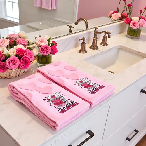 Xkdamai 2 Pcs Red Valentines Day Hand Towels 100% Cotton Valentine's Day Bathroom Decorative Towels Holiday Bath Decor Kitchen Dish Towels for Valentines Bathroom Decor Gift 13.7 x 29.5 Inch (Book)