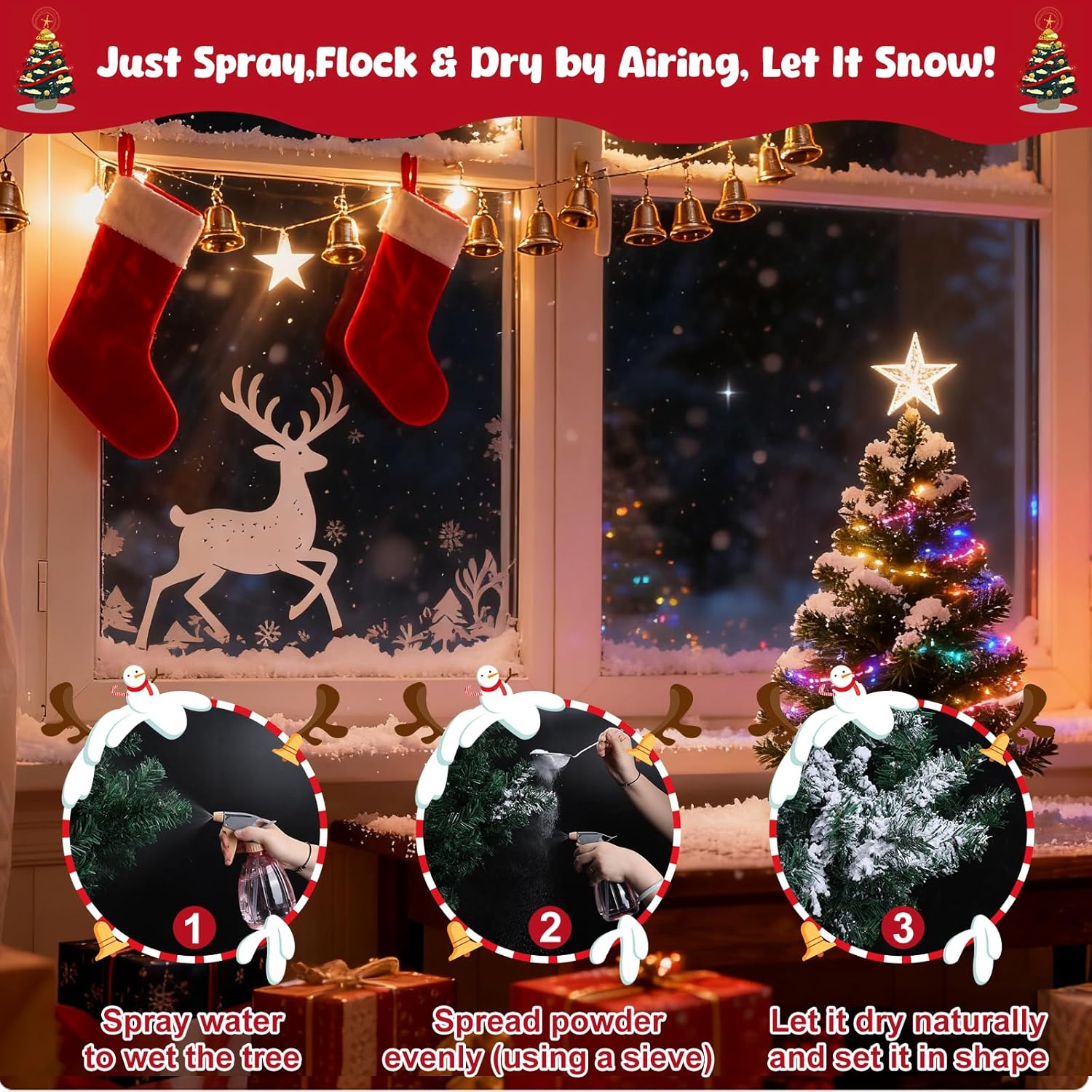 PJT Snow Flocking Powder - 5LB Self-Adhesive Fake Snow for Christmas Trees & Winter Crafts