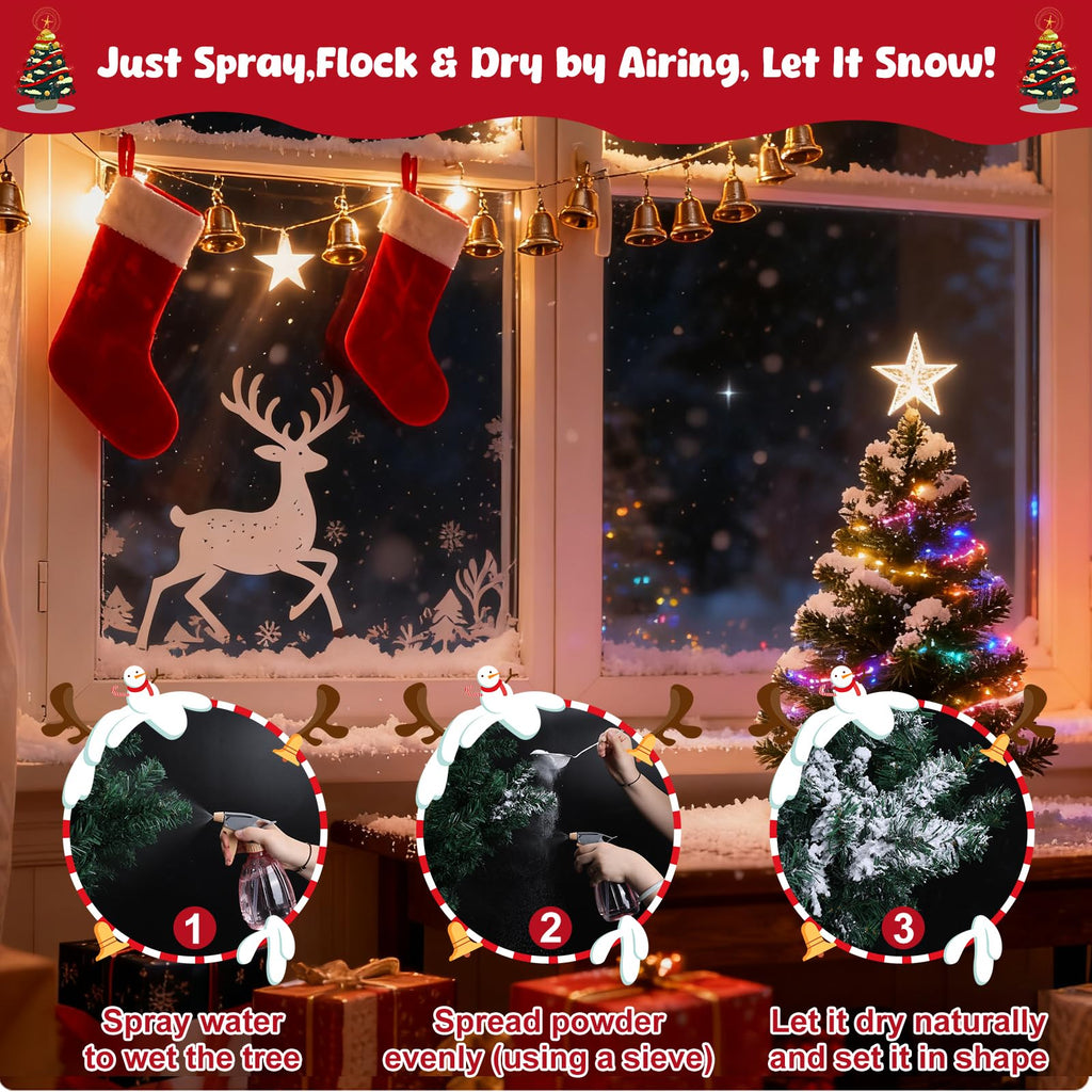 PJT Snow Flocking Powder,0.85LB Self-Adhesive Fake Snow Flock for Christmas Tree,Instant Artificial Flocking Spray Powder for Winter Xmas Artificial Tree Wreath Garland Crafts Home Display