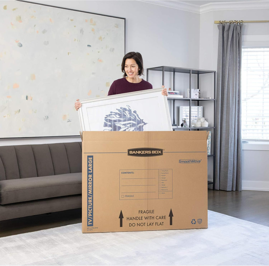 Bankers Box Large Moving Box - Perfect for 55-Inch TVs, Pictures & Mirrors | 4 Pack, 48-In x 4-In x 33-In