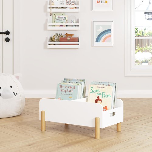 UTEX Montessori Bookshelf for Kids, Wooden Book Shelf for Kids Rooms, Toddler Book Caddy with Adjustable Divider, Floor Book Display, Baby Book Rack for Classroom Nursery